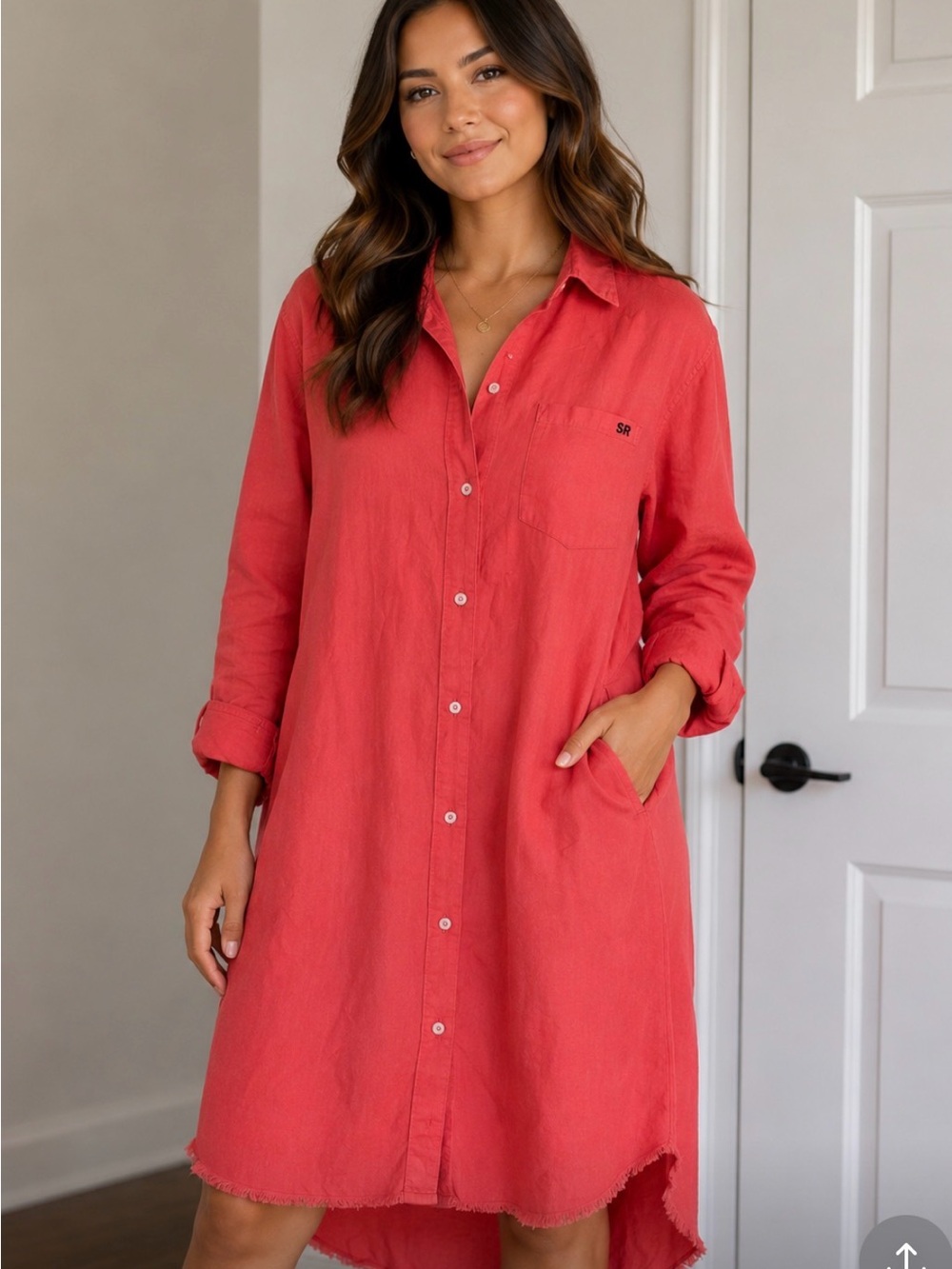Sandrine Rose Coral Button-Front Shirt Dress‎ small